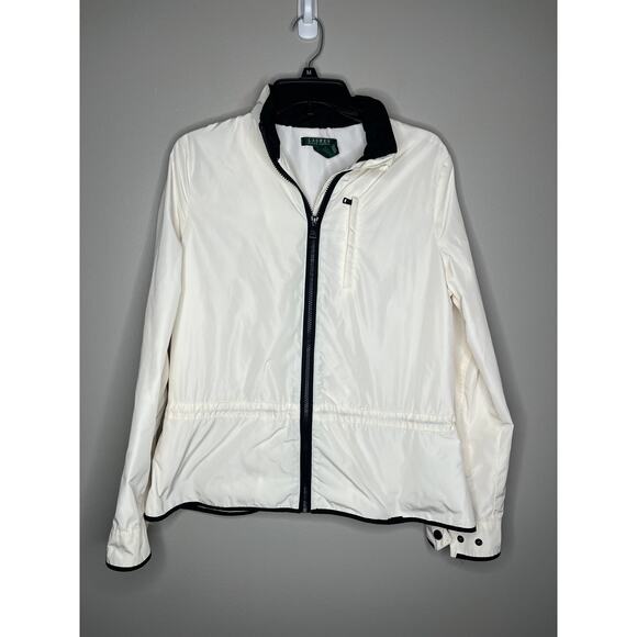 Lauren Ralph Lauren Full Zip Windbreaker Lightweight Jacket in White and Black - Picture 1 of 10